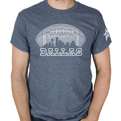 SCOBAR Dallas Skyline Football T-Shirt Hand-Drawn Modern Fit Made in USA XL Blue