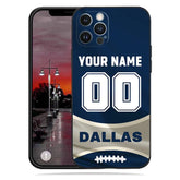 Custom Football Jersey Cases for iPhone 16 15 14 13 12 11 Xs Max XR 8 7 6 Plus 11 Pro MiniCustomized Sports Flag Phone Case in Your Name NumberBlack TPU Thin Shockproof Protective Cover(Dallas Blue)