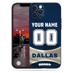 Custom Football Jersey Cases for iPhone 16 15 14 13 12 11 Xs Max XR 8 7 6 Plus 11 Pro MiniCustomized Sports Flag Phone Case in Your Name NumberBlack TPU Thin Shockproof Protective Cover(Dallas Blue)