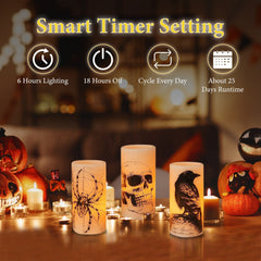 3 Pack Halloween Flameless Candle Lamp With Timer Setting Battery Operated Warm Orange Light Candles For Halloween Party Decoration