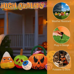 8FT Long Halloween Inflatables Pumpkins Eyeball Candy Outdoor Decorations, Blow Up Yard Decoration With Built-in LEDs Lighted For Lawn Garden Outside Indoor Decor