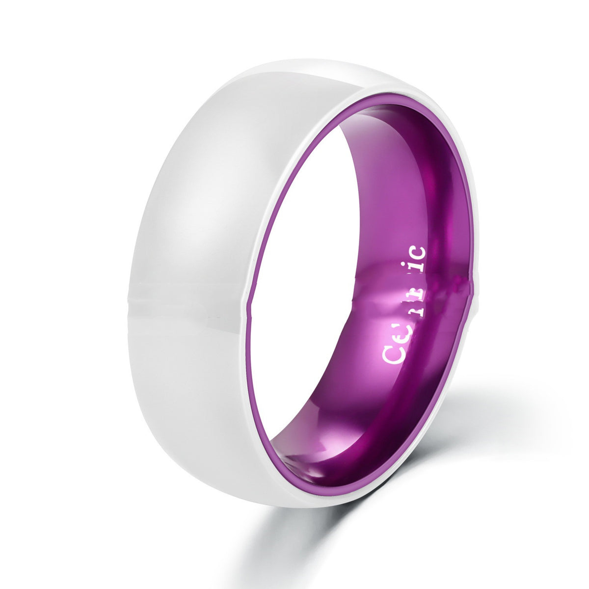8MM White Ceramic Shell Purple Aluminum Inner Ring Men's Ring