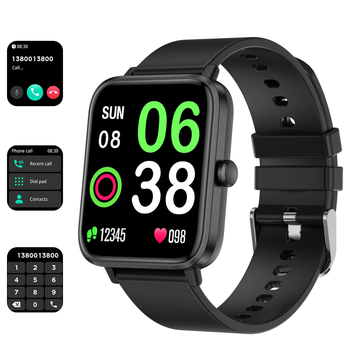 Smart Watch for Men Women Fitness Tracker Watch for iPhone Samsung Android Phone Compatible SmartWatch with Pedometer Heart Rate/Sleep Monitor Blood Oxygen IP68 Waterproof (Black)