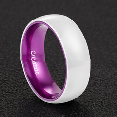 8MM White Ceramic Shell Purple Aluminum Inner Ring Men's Ring