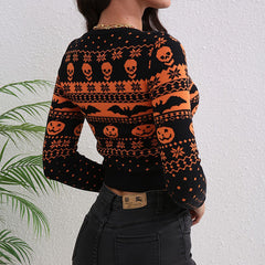 Women's Contrast Color Jacquard Fashion Round Neck Sweater